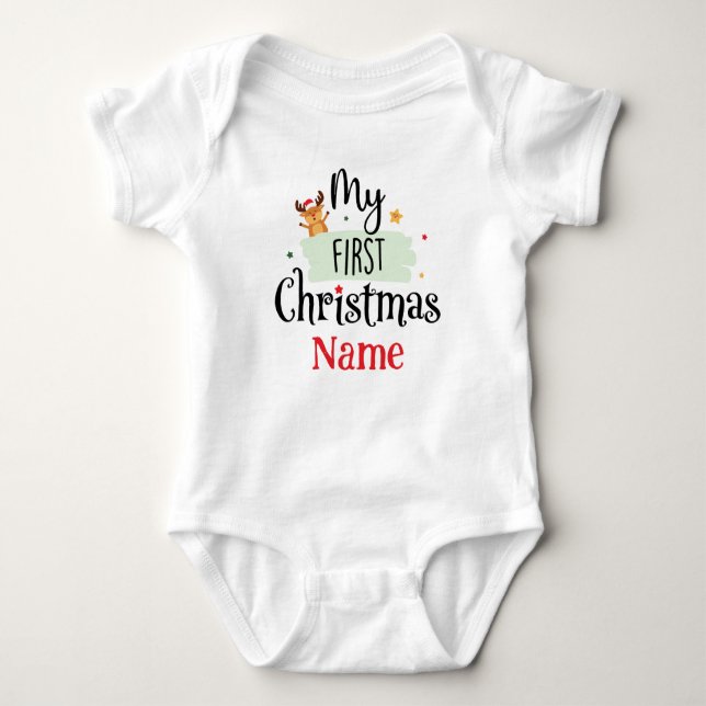 Personalised My First Christmas Cute Baby Bodysuit (Front)