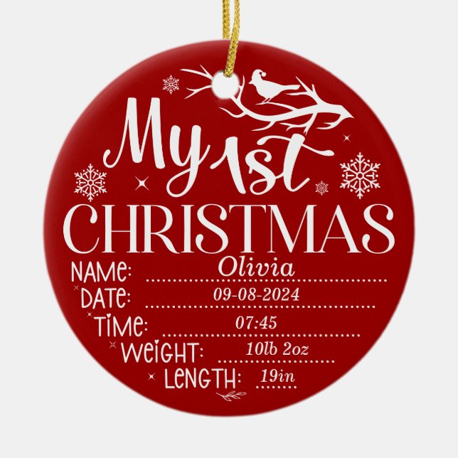 Personalised My First Christmas Details & Photo Ceramic Ornament (Front)