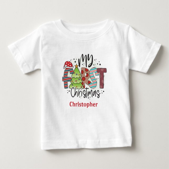 Personalised My First Christmas Gift Baby Baby T-Shirt (Front)