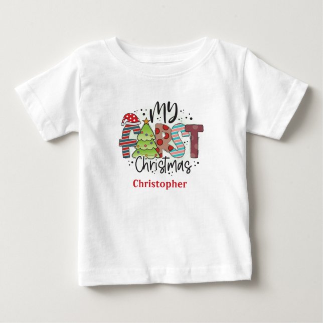 Personalised My First Christmas Gift Baby T-Shirt (Front)