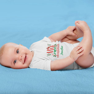 Personalised My First Christmas Holly Santa Clause Baby Bodysuit