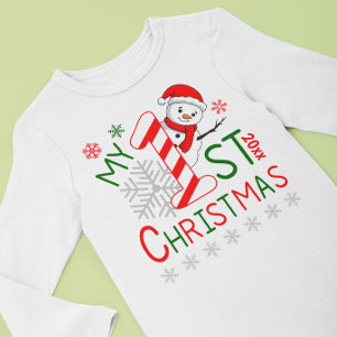 Personalised My First Christmas Outfit Snowman Baby Bodysuit