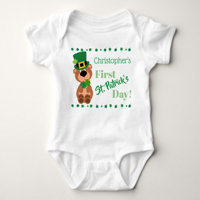 Personalised My First St Patricks Day Bear Baby Bodysuit (Front)