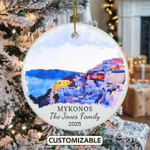 Personalised Mykonos Ornament, Greece Ceramic Ornament