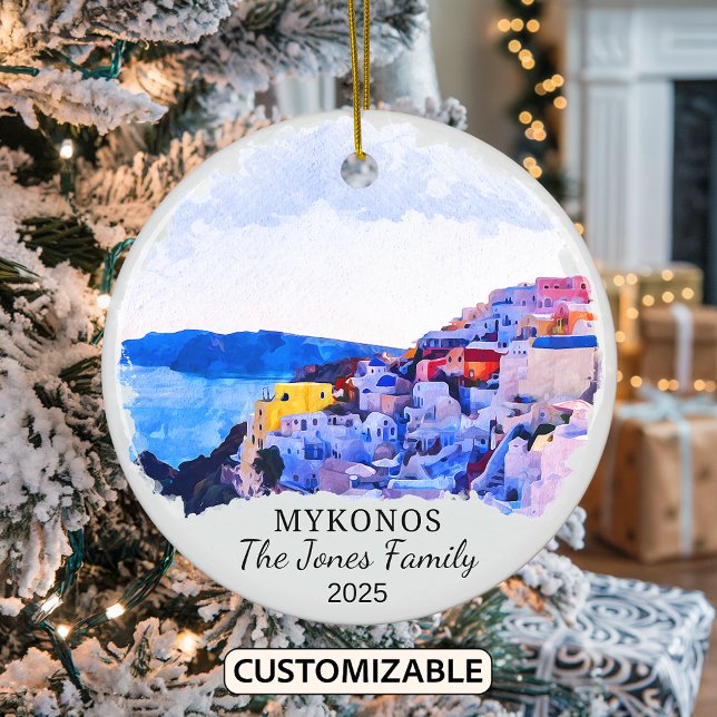 Personalised Mykonos Ornament, Greece Ceramic Ornament (Creator Uploaded)
