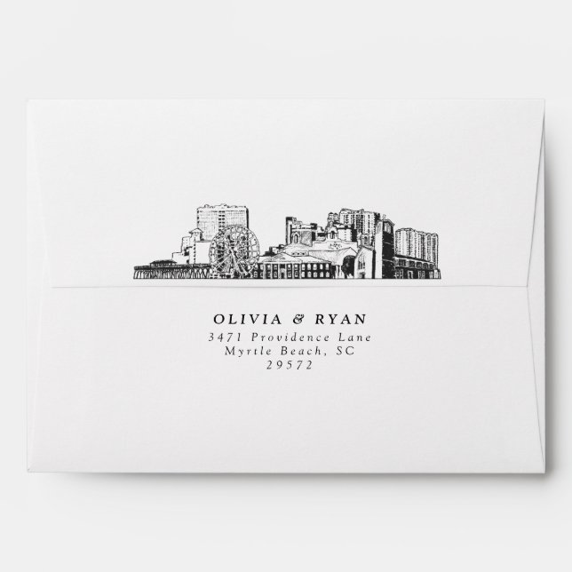 Personalised Myrtle Beach Skyline Sketch Envelope (Back (Top Flap))