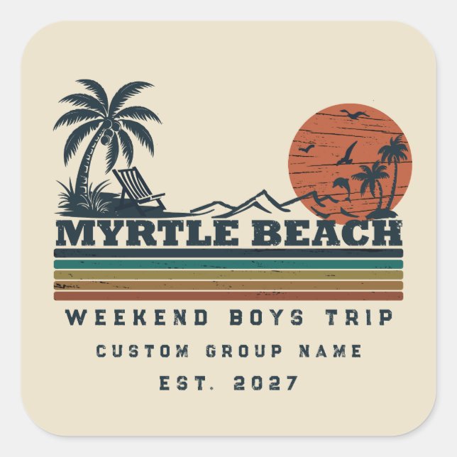 Personalised Myrtle Beach Weekend Bachelor Party Square Sticker (Front)