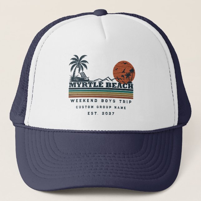 Personalised Myrtle Beach Weekend Bachelor Party Trucker Hat (Front)