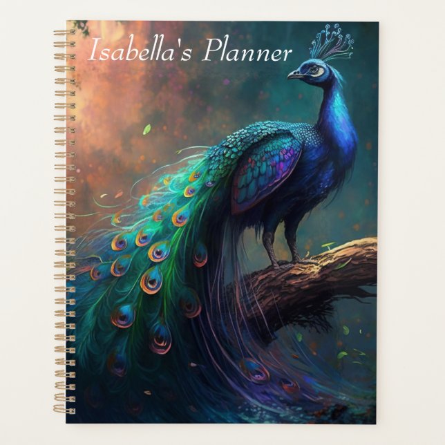 Personalised Mystical Beautiful Peacock in Forest Planner (Front)