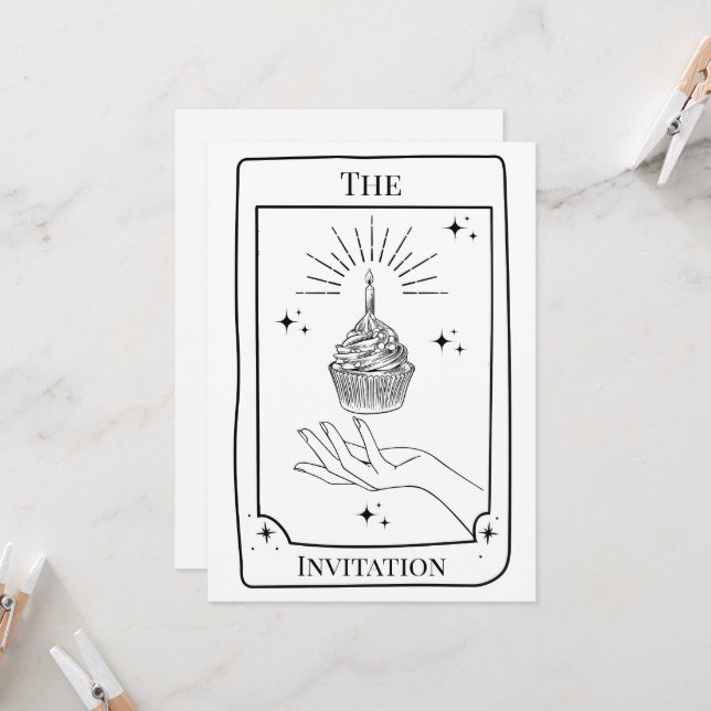 Personalised Mystical Black White Tarot Card  (Front/Back In Situ)