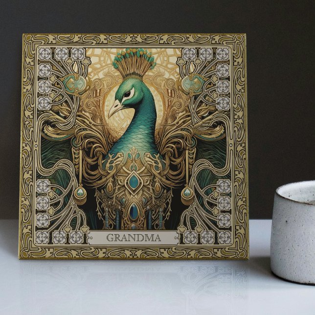 Personalised Mystical Peacock Jewelled Splendour Ceramic Tile (Creator Uploaded)