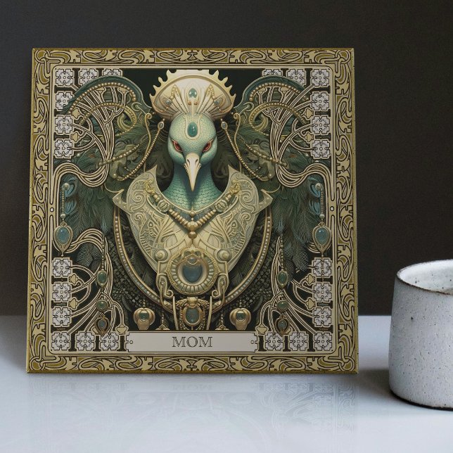 Personalised Mystical Peacock Jewelled Splendour Ceramic Tile (Creator Uploaded)