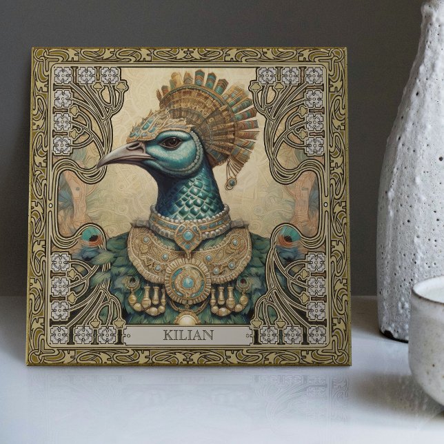 Personalised Mystical Peacock Jewelled Splendour Ceramic Tile (Creator Uploaded)