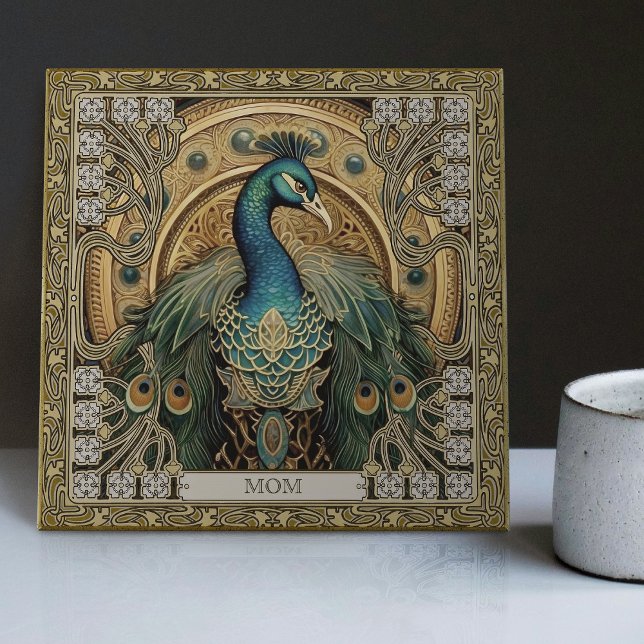 Personalised Mystical Peacock Jewelled Splendour Ceramic Tile (Creator Uploaded)