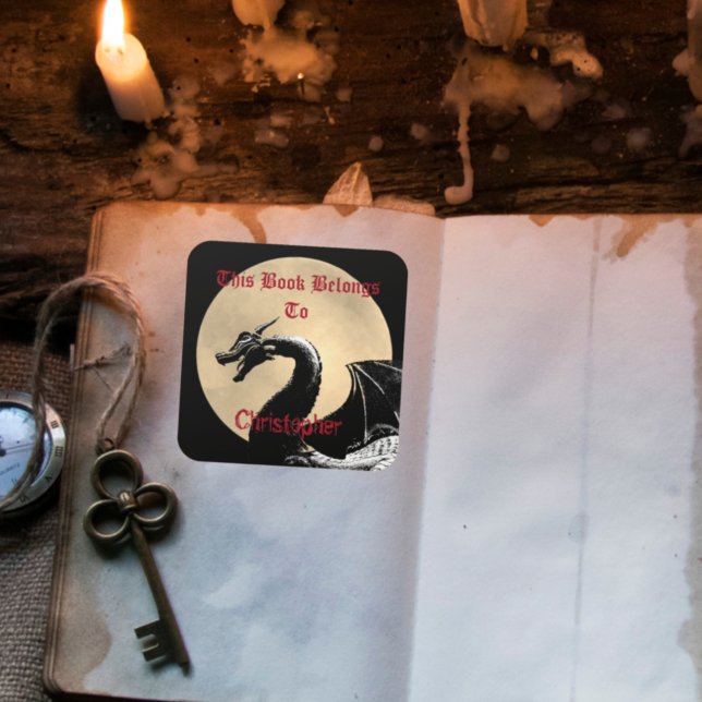 Personalised Mythical Dragon Bookplate Square Sticker (Creator Uploaded)