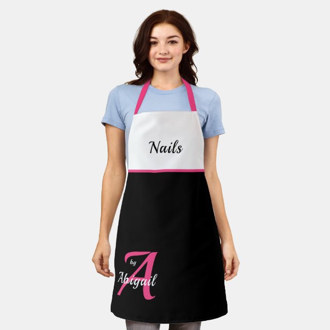 Personalised Nails By Name Pink Apron (Worn)