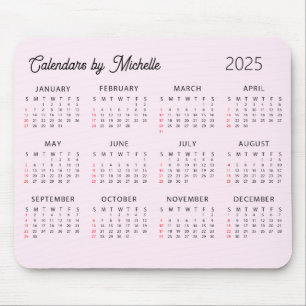 Personalised Name 2025 Calendar Pink custom Mouse Pad