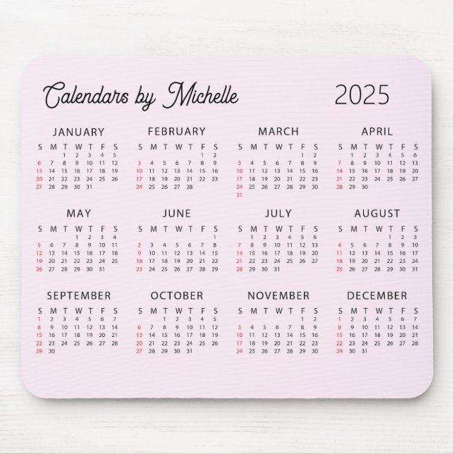 Personalised Name 2025 Calendar Pink custom      Mouse Pad (Front)