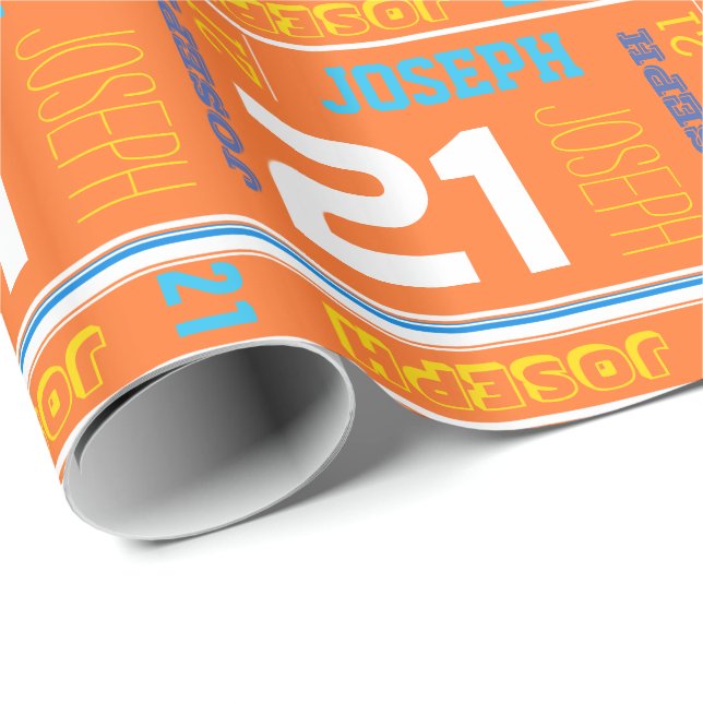 Personalised name 21st birthday sport wrap wrapping paper (Roll Corner)