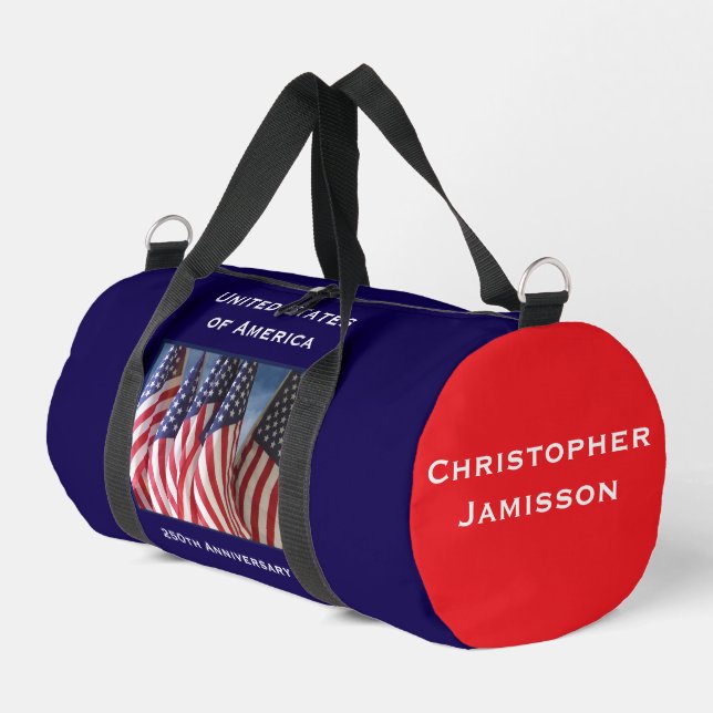 Personalised Name 250th Anniversary USA Flags Duffle Bag (Left Corner)