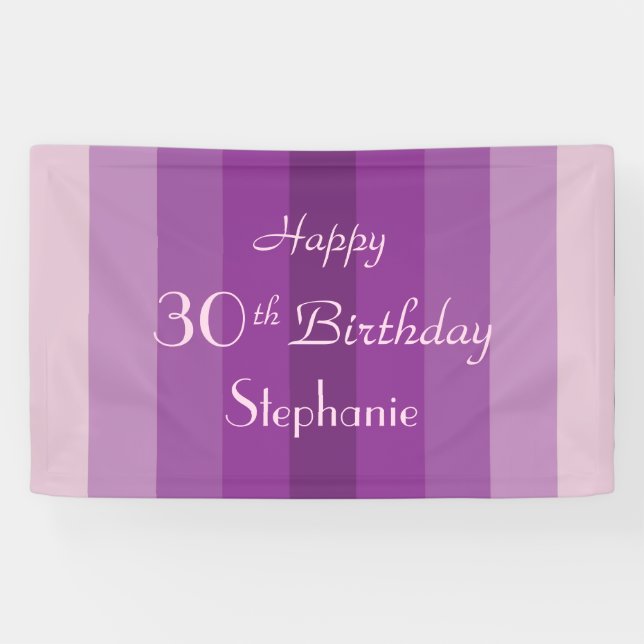 Personalised Name 30th 35th Birthday Purple Stripe Banner (Horizontal)