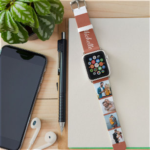 Personalised Name 4 Photo Collage Spice and White Apple Watch Band