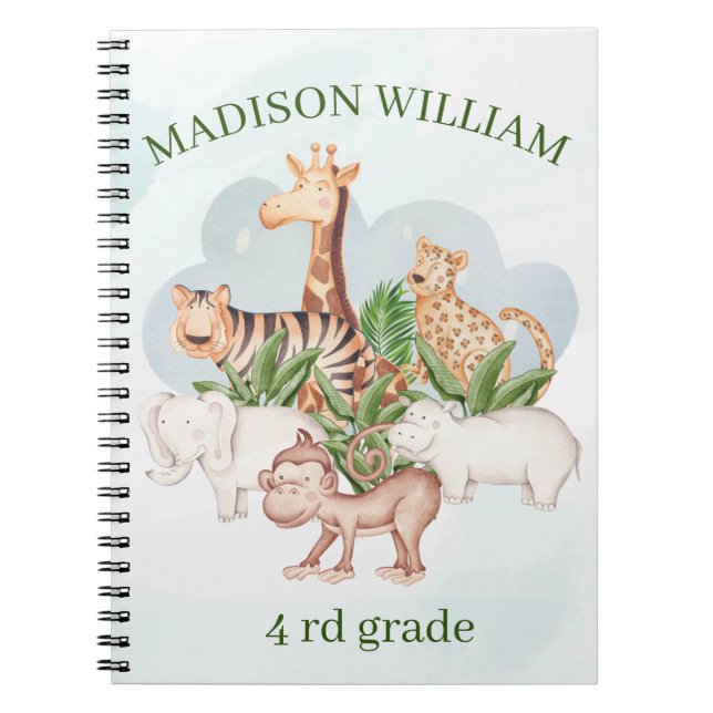  Personalised Name 4Rd Grade wild Animal  Notebook (Front)
