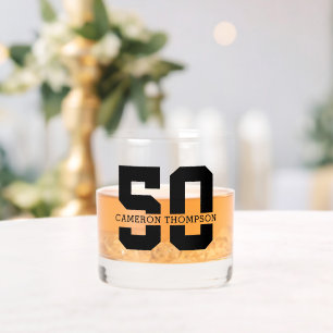 Personalised Name 50th Birthday Modern  Whiskey Glass