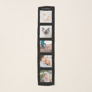 Personalised Name 5 Photo Black Collage Scarf