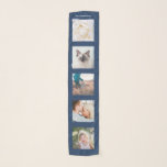 Personalised Name 5 Photo Collage Scarf<br><div class="desc">Personalised Family Name 5 Photo Collage Scarf
Custom photographs navy blue template with personalised and unique personal collage,  modern and cool image grid for a beautiful family gift idea.</div>