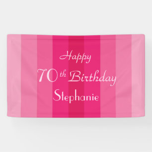 Personalised Name 70th Birthday Pink Stripes Banner