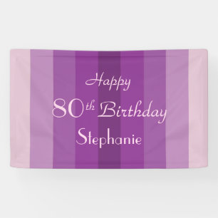 Personalised Name 80th Birthday Purple Stripe Banner
