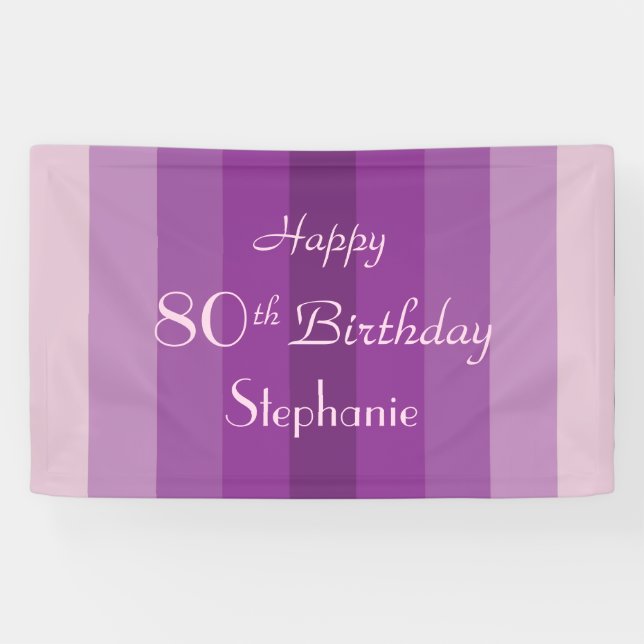 Personalised Name 80th Birthday Purple Stripe Banner (Horizontal)