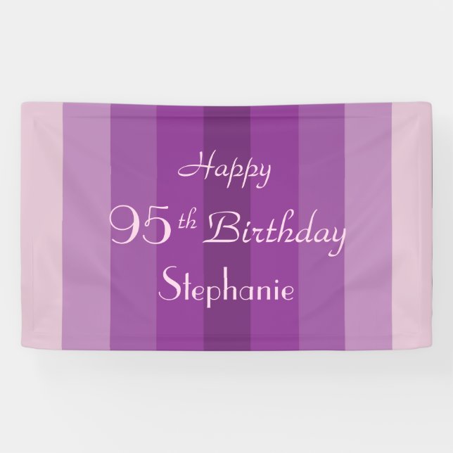 Personalised Name 95th Birthday Purple Stripes Banner (Horizontal)