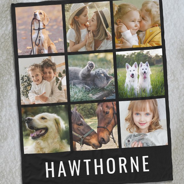 Personalised Name 9 Photo Collage Fleece Blanket (Creator Uploaded)
