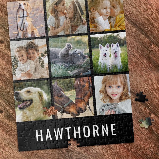 Personalised Name 9 Photo Collage Jigsaw Puzzle (Creator Uploaded)