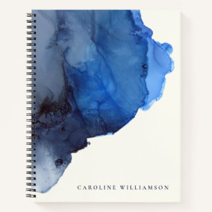 Personalised Name Abstract Blue Modern Elegant Notebook