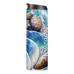 Personalised Name Abstract Blue Ocean Wave Marble Thermal Tumbler