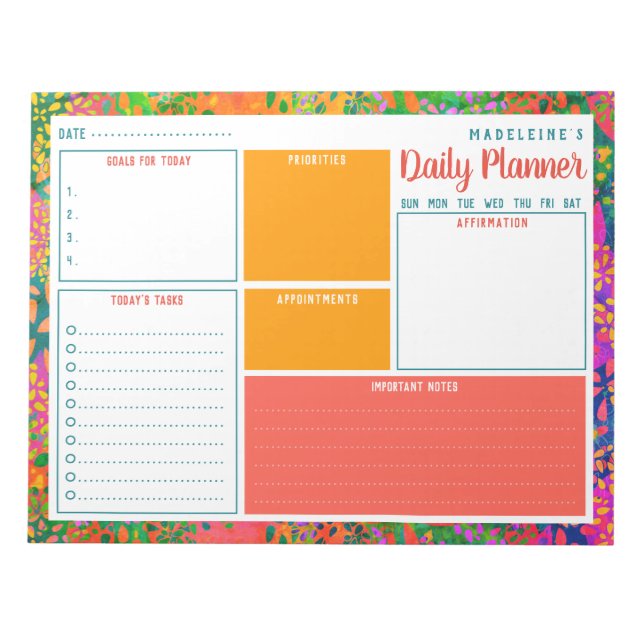 Personalised Name Abstract Colourful Daily Planner Notepad (Front)
