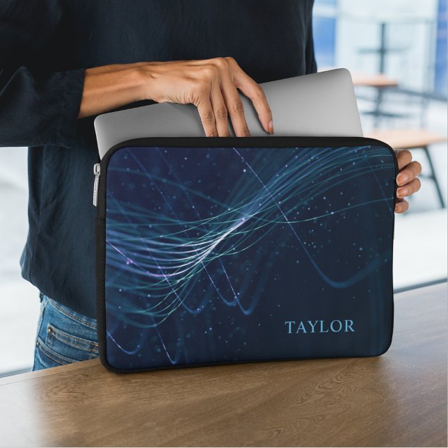 Personalised Name Abstract Dark Blue Laptop Sleeve (Creator Uploaded)