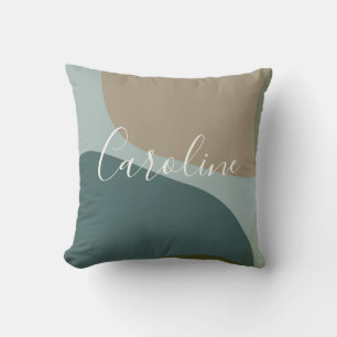 Personalised Name Abstract Earthy Teal Sage Green Cushion