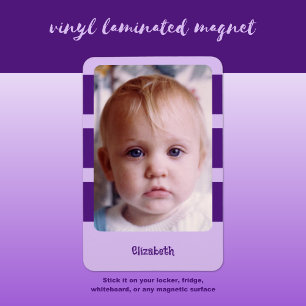 Personalised name add photo with purple stripes magnet