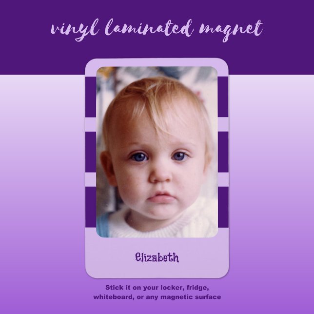 Personalised name add photo with purple stripes magnet (Creator Uploaded)