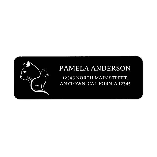 Personalised Name & Address Cat Line Art Return Address Label (Front)