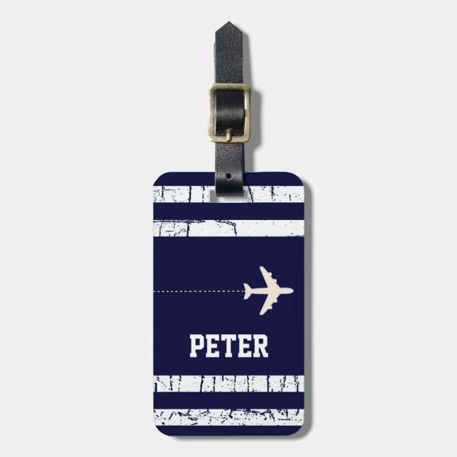 personalised name & aeroplane luggage tag (Front Vertical)