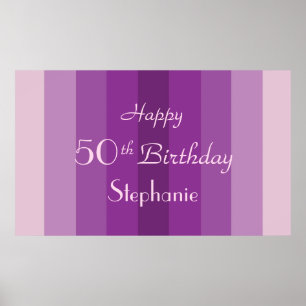 Personalised Name, Age 50th Birthday Purple Stripe Poster