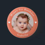 Personalised Name, Age And Photo Birthday Peach 6 Cm Round Badge<br><div class="desc">Adorable personalised name,  age and photo birthday peach button.</div>