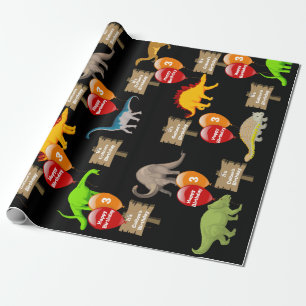 Personalised Name & Age Dinosaur Birthday Wrapping Paper