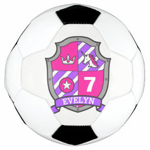 Personalised name age girls soccer football shield soccer ball