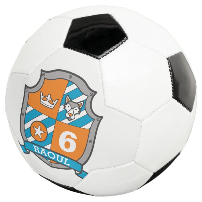 Personalised name age soccer football wolf shield ball (Three Quarter)